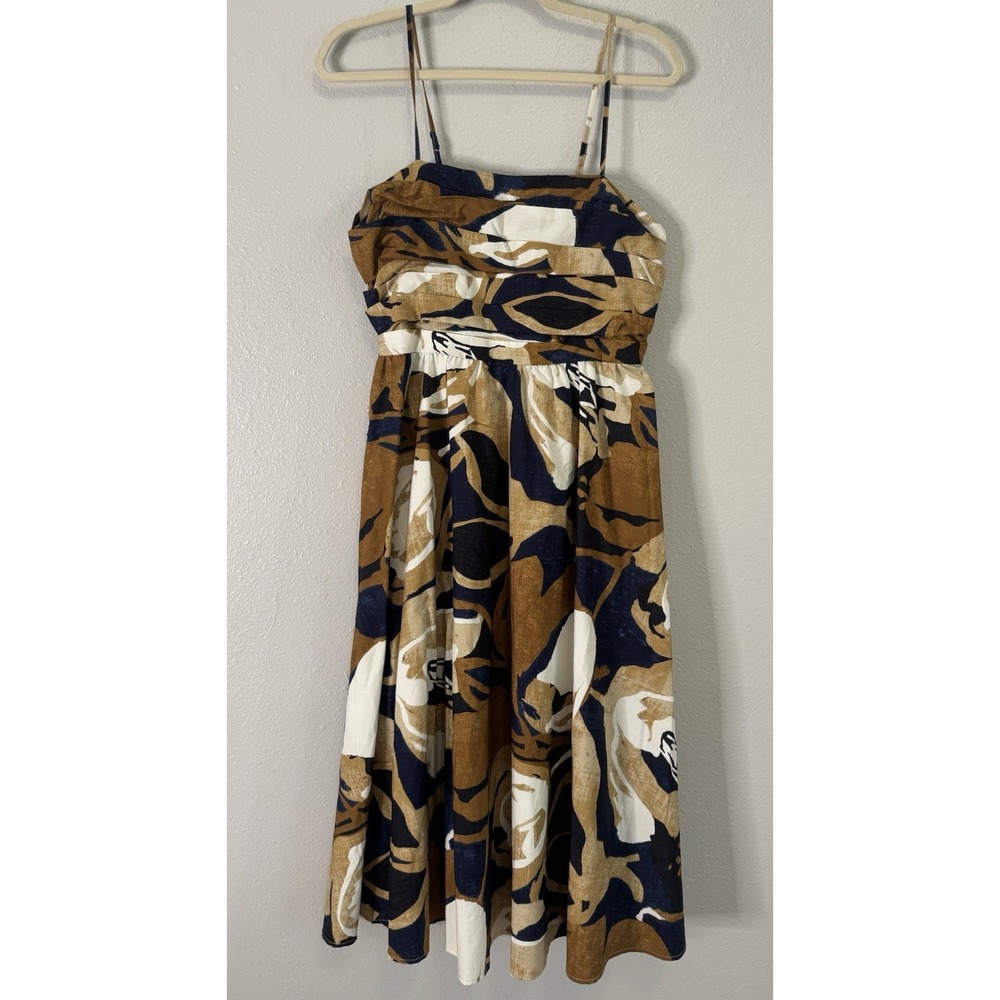 Banana Republic 100% Cotton Abstract Floral Sundress Ruched Midi Dress Sz‎ 6